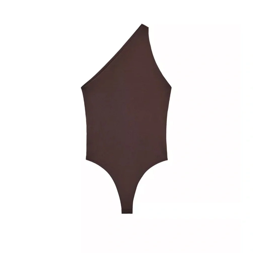 Zara Dark Brown One-Shoulder Bodysuit - Picture 1 of 4